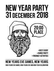 Vector new year party poster with Santa and bubble. Holiday background and design banner invitation. Vector template