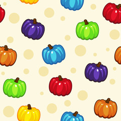 Seamless pattern with cartoon Color pumpkins. Vector background.