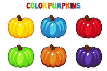 Cartoon Color pumpkins, vector icons