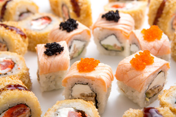Japanese sushi rolls,maki on white background