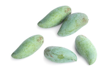Fresh green mangoes isolated on white background