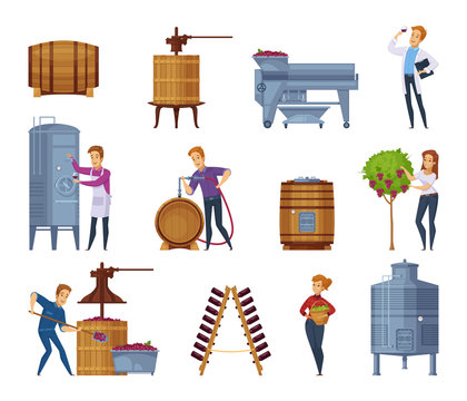 Wine Production Cartoon Icons Set