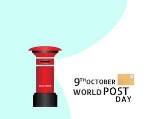 World Post Day, October 9, Vector illustration design. Red post office and text with copy space for decorative on light blue and white background.