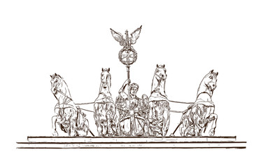 Hand drawn sketch of Brandenburg Gate horse statue Berlin, Germany in vector illustration. © dhanu3182