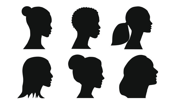 profil silhouette von jungen schönen frauen verschiedener ethnien