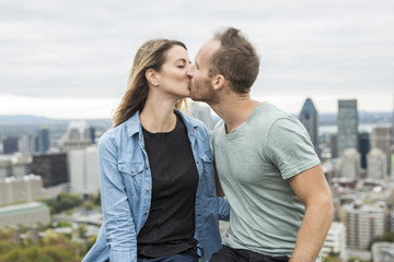 Happy couple enjoy Montreal landscape