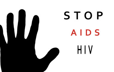 Stop AIDS sign: black hand on white background.