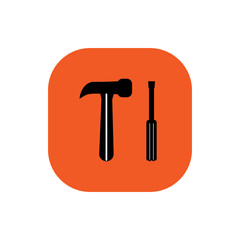 Screwdriver and hammer square icon vector