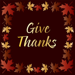 gold give thanks typography with gradient leaves