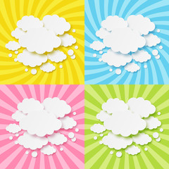 Set of paper clouds on color backgrounds