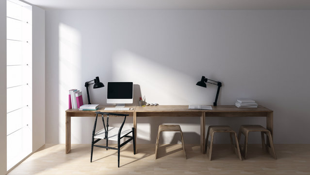Empty workstation in minimalist bright room