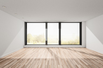 Unfurnished bright room with wooden floor