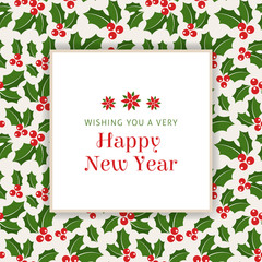 Christmas background with hollie berries and greetings