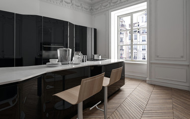 Clean stylish kitchen in modern flat