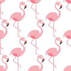 Flamingo seamless pattern. Pink flamingo standing on one leg. Tropical pattern
