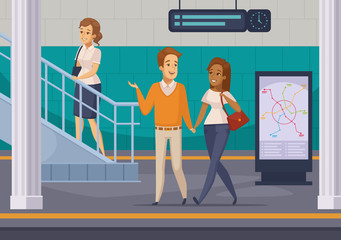 Subway Underground Passengers Cartoon Icons 