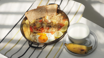 Breakfast food and drink menu idea for diet and health set