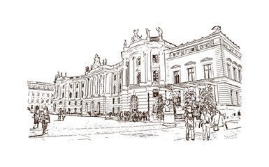 Hand drawn sketch of Berlin, Germany Museum Island in vector illustration.