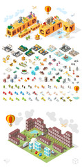 Set of Isometric High Quality City Element on White Background . City