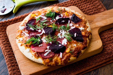 Mixed Pizza with Beetroot Ready to Eat.