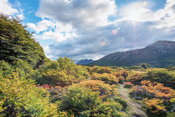 Landscape on the hike towards Cerro Fitz Roy and Laguna de Los Tres in El Chalten, Argentina in Patagonia