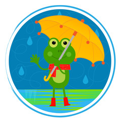 Obraz premium Frog With Umbrella - Clip art of a smiling frog with umbrella standing in the rain. Eps10