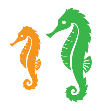 2 seahorses in green and yellow