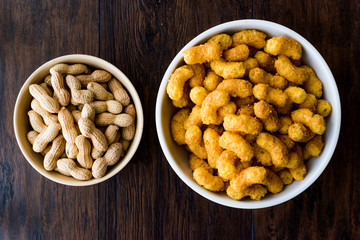 Peanut Chips on dark wooden surface.