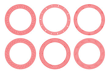 Chinese red circle frame set vector design.