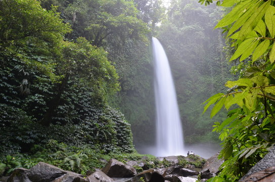 scenic view of waterfall in rainforest in Bali island surrounded by the jungle © Gatala