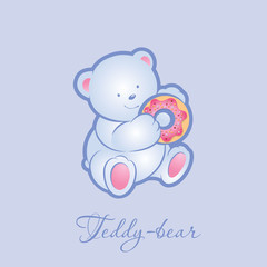 Teddy bear with donut. Illustration.