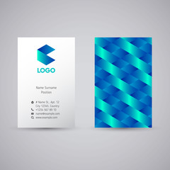 Blue ribbon style business card template.C monogram.