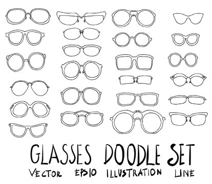 Set of Glasses illustration Hand drawn doodle Sketch line vector eps10