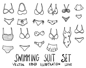 Set of Swimming Suit illustration Hand drawn doodle Sketch line vector eps10