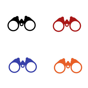 editable icon of binoculars in colors black red blue and orange isolated for applications and web pages