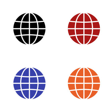 editable icon of world globe in colors black red blue and orange isolated for applications and web pages
