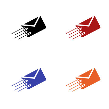 editable mail icon in colors black red blue and orange isolated for applications and web pages