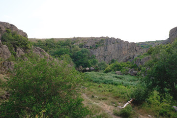 Fototapeta na wymiar Summer Landscape, grey rocks and small river