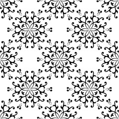 Black floral seamless pattern on white background