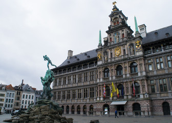 Fototapeta na wymiar City Hall in the Grote Markt square of Antwerp in Flanders, Belgium