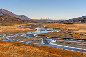 mountains river autumn snow ice