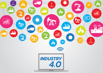 Icon of industry 4.0 concept ,Internet of things network,smart factory solution,Manufacturing technology,automation robot with gray background 