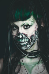 halloween scary cyber skeleton woman studio