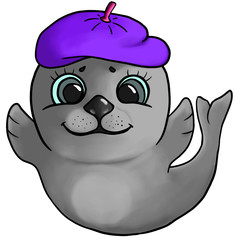 baby seal wearing a cap