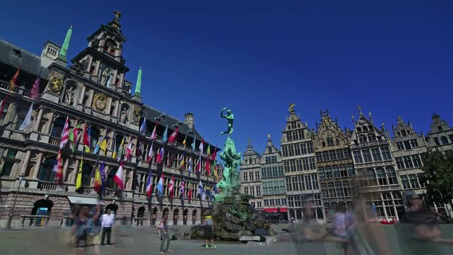 Timelapse of Bravo statue in the center of Antwerp, Belgium