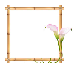 Realistic pink calla lily, bamboo frame.