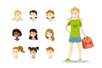 Teenage girl and template multicultural heads