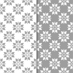 White and gray set of floral seamless patterns