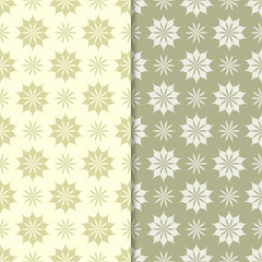 Olive green and beige floral backgrounds. Set of seamless patterns