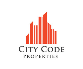 red building silhouette in bar code